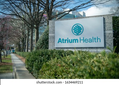 Charlotte, North Carolina - February 1, 2020: Atrium Health Carolinas Medical Center Sign And Logo