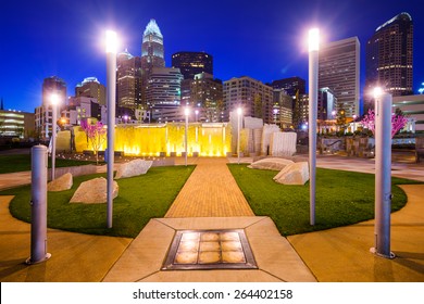 Charlotte, North Carolina, USA city park and skyline. - Shutterstock ID 264402158