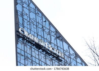 Charlotte, North Carolina, USA - January 15, 2020: Sign Of Omni Hotels On The Wall In Charlotte, North Carolina, USA. Omni Hotels & Resorts Is An American International Luxury Hotel Company. 