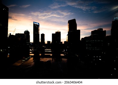 Charlotte, North Carolina, USA - July 18th 2020: Hotel view of Downtown Charlotte during sunset.