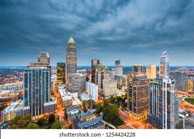 Charlotte, North Carolina, USA uptown skyline at twilight.