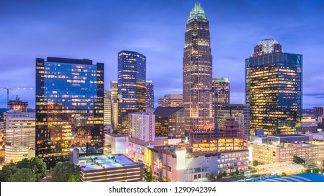 Charlotte, North Carolina, USA uptown skyline at twilight. 