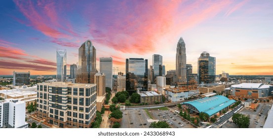 Charlotte, North Carolina, USA uptown cityscape at twilight.