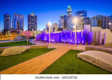 Charlotte, North Carolina, USA uptown skyline and park. - Shutterstock ID 265124726