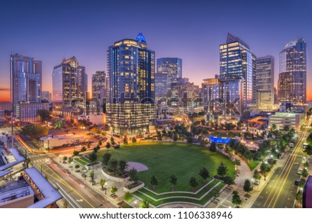 Charlotte, North Carolina, USA uptown skyline at twilight.