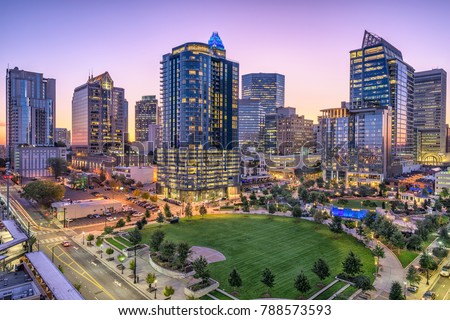 Charlotte, North Carolina, USA uptown skyline and park. Stok fotoğraf © 
