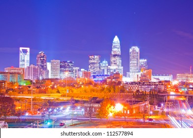 charlotte the queen city skyline in the evening