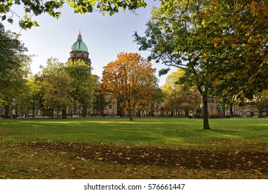Charlotte Square, Edinburgh. Springtime with colourful trees and Albert Memorial and West Register House in the background.