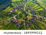Charlottenburg, Romania. Aerial view of the round shape village in Banat historical region.