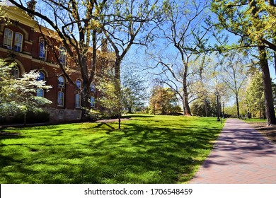 CHARLOTTESVILLE, VA–April 9, 2020- The campus at the University of Virginia remains virtually empty while Virginia continues a stay-at-home order in response to the COVID-19 global pandemic.