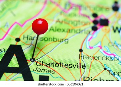 Charlottesville Pinned On A Map Of Virginia, USA
