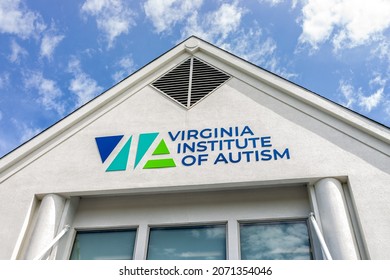 Charlottesville, USA - April 29, 2021: Closeup Of Virginia Institute Of Autism Building Sign Specializing In Autist Illness Disease Treatment, Behavior Education And Community Outreach