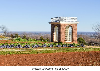 Charlottesville, USA - January 20, 2013: Vegetable garden on mountain in Monticello, Thomas Jefferson's home