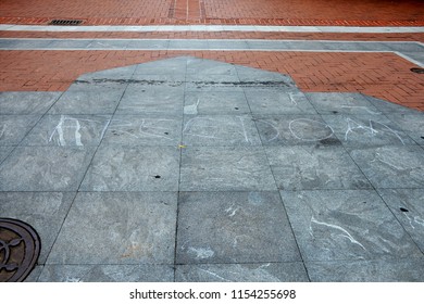 CHARLOTTESVILLE, VA – Aug 11, 2018: Chalked Messages At The Site Where Heather Heyer Was Killed On The One-year Anniversary Of A Rally That Turned Violent. 