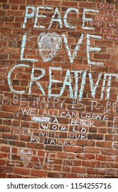 CHARLOTTESVILLE, VA – Aug 11, 2018: Chalked Messages At The Site Where Heather Heyer Was Killed On The One-year Anniversary Of A Rally That Turned Violent. 