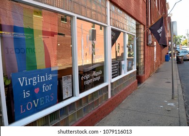 CHARLOTTESVILLE, VA - August 2017: Signs In Support Of Heather Heyer Are Placed Are Placed In Local Charlottesville Businesses. Heyer Was Killed When A Car Plowed Into A Crowd Of Protesters. 