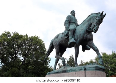 CHARLOTTESVILLE, VA - JULY 14: A statue of Robert E. Lee in Emancipation Park in Charlottesville, VA on July 14, 2017. The site has been the target of repeated white nationalist protests.