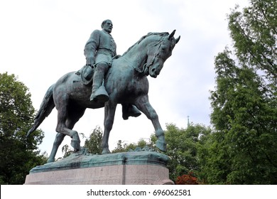 CHARLOTTESVILLE, VA - JULY 14: A statue of Robert E. Lee in Emancipation Park in Charlottesville, VA on July 14, 2017. The site has been the target of repeated white nationalist protests.