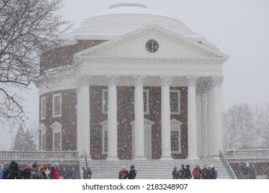 Charlottesville, VA USA - January 16, 2022: The Rotunda At The University Of Virginia (UVA) During A Snowstorm