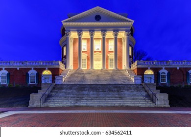 Charlottesville, Virginia - Feb 19, 2017: The University of Virginia in Charlottesville, Virginia at night. Thomas Jefferson founded the University of Virginia in 1819.