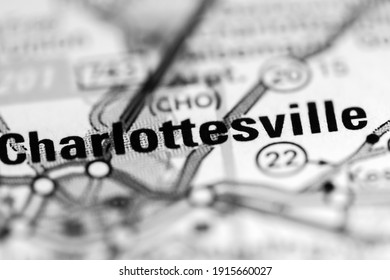 Charlottesville. Virginia. USA On A Geography Map