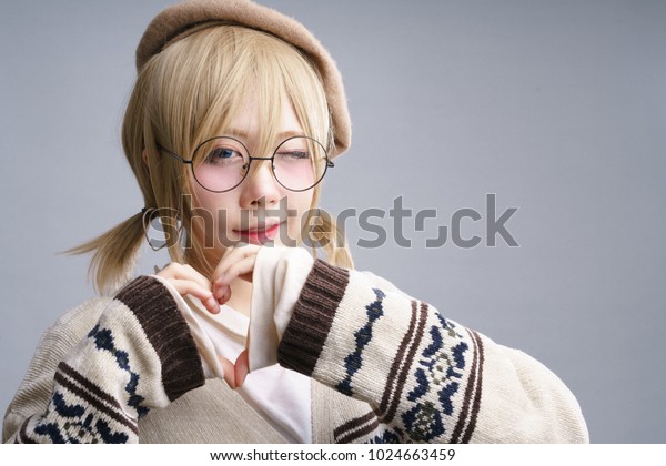 Charming Asian Girl Glasses Blonde Hair Stock Photo Edit Now