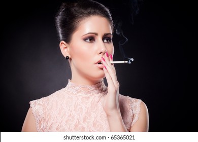 Charming Lady Smoking Cigarette Stock Photo (Edit Now) 72683527