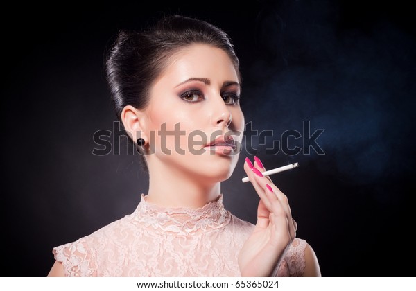 Charming Lady Smoking Cigarette Stock Photo (Edit Now) 65365024