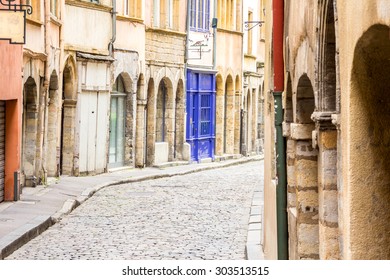 Charming, Narrow Street In Lyon, France .