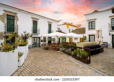 Charming Narrow Street And Square In Historic Faro Downtown, Algarve, Portugal