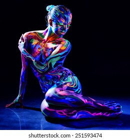 Charming Nude Girl With Luminescent Body Art