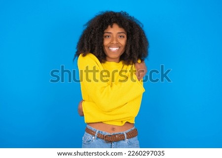 Similar – Image, Stock Photo Happy black young woman inviting with open hands