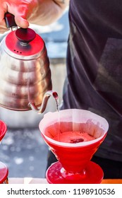 A Charming Pour Over Coffe Moment At Ballard Farmers Market, Seattle.