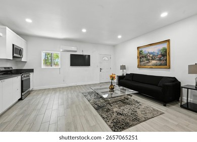Charming single-level home featuring large pool, mature trees, mountain views, spacious interiors, and covered outdoor seating.