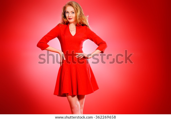 Charming Smiling Young Woman Red Dress Stock Photo Edit Now