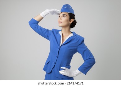 Charming Stewardess Dressed Blue Uniform On Stock Photo 152615516 ...