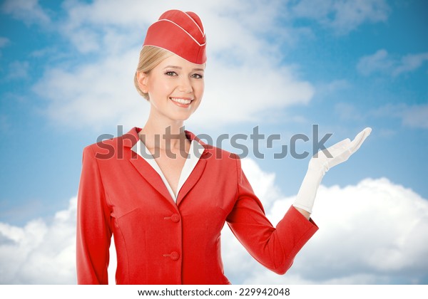 Charming Stewardess Dressed Red Uniform Holding Stock Photo (Edit Now ...