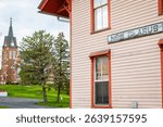A charming street view in New Glarus, Wisconsin close up