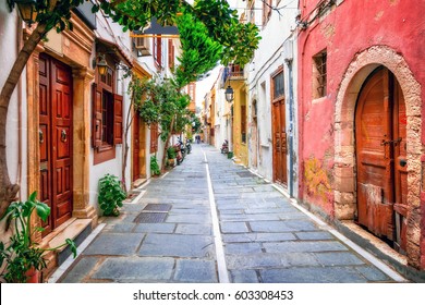 Charming streets of old town in Rethymno.Crete island, Greece - Shutterstock ID 603308453