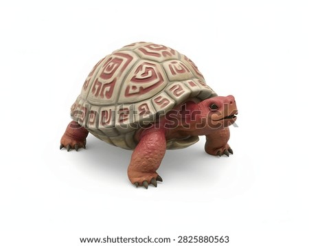 A charming stylized turtle with a patterned shell stands gracefully on a clean white background