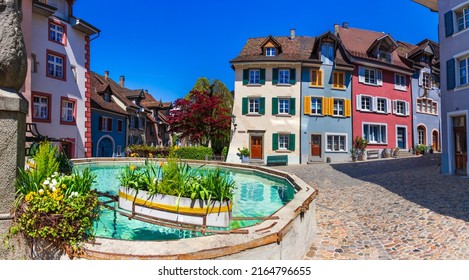 Charming swiss town - romantic Laufenburg with colorful houses. Switzerland travel and beautifil places - Shutterstock ID 2164796655