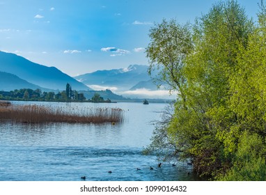 The Charming Village Of Busskirch (Kirchdorf), Rapperswil-Jona, Sankt Gallen, Switzerland. Located In An Idyllic Lakeside Shore Of The Obersee (Upper Lake Zurich) Settled Since The Roman Era. 