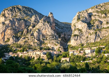Charming village of Moustiers-Ste-Marie at sunset, Alpes-de-Haute-Provence, France