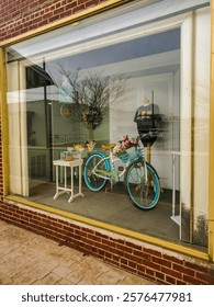 Charming window display for small town antique boutique