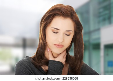 Charming Young Woman With Terrible Throat Pain