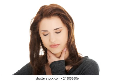 Charming Young Woman With Terrible Throat Pain.