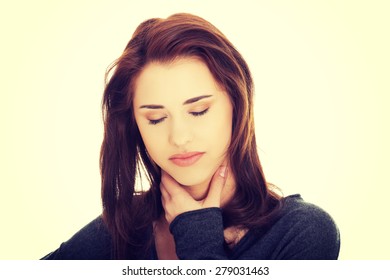 Charming Young Woman With Terrible Throat Pain.