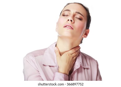 Charming Young Woman With Terrible Throat Pain.