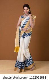 Charming Young Woman Wearing Traditional Saree, Indoor Lighting 