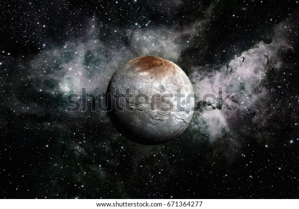 Charon is the largest of the five known moons of\
the dwarf planet Pluto. Retouched image. Elements of this image\
furnished by NASA.